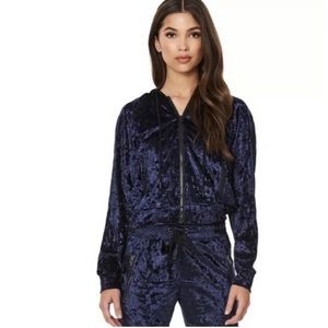 Emma & Sam Crushed Velvet Crop Jacket Navy Hooded